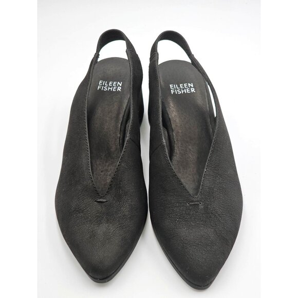Eileen Fisher Womens Black Nubuck Leather Devi Tumbled Slingback Shoes Sz 6 2917 - Picture 9 of 16